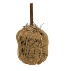 Brown Fabric Ribbed Mill Pumpkin with Stick Stem and Moss, Fall Table Decor
