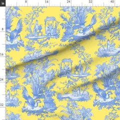 Various Fabrics by the Yard or Fat Quarter Chinoiserie Toile Lemon Yellow Asian Custom Printed Fabric by Spoonflower
