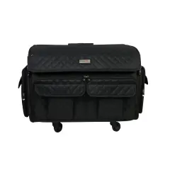 Everything Mary XXL 4 Wheel Collapsible Rolling Sewing Machine Storage Case, Black Quilted