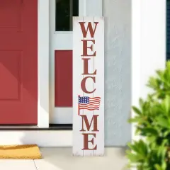 Northlight Welcome USA Flag Americana Wooden Porch Board Sign Decoration - 36" White