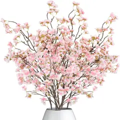 4Pack Artificial Cherry Blossom Flowers 39.3in Faux Cherry Blossom Branches Cherry Blossom Decor Silk Peach Faux Flowers Spring Decor Wedding Party Home Table Vase Decor