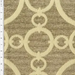 Cream/Taupe Beige Chenille Circular Geo Damask Decor Fabric By the Yard