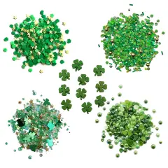 St. Patrick&rsquo;s Day Buttons & Embellishments Set &ndash; 5-Pack Including Glitter Shamrocks, Leprechaun Hats, Green Flowers & Sprinkles for DIY Crafts, Shaker Projects & Scrapbooking
