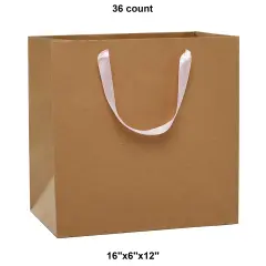 Large Kraft Euro Tote 16" x 6" x 12" Satin Ribbon Handles Light Pink
