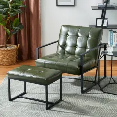 Set of 2 Modern Hunter Thick Leatherette Accent Chair & Accent Stool Green