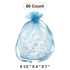 Wide Round Flat Bottom Organza Bags 6 1/2 '' X 4 '' X 7 '' for Event Favors Smoke Blue