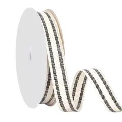 3/8" Natural Cotton Stripes Ribbon Striped Grosgrain Ribbon Striped Cotton Ivory