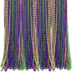 4E's Novelty 24 Pack Purple Green Gold Beads Necklaces, Mardi Gras Beads Bulk Party Supplies Festival Parade Throws Dress Up accessories