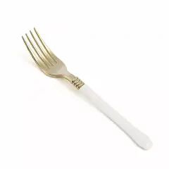 24 Metallic Gold White Handle Disposable Plastic 7" Forks Party Wedding Supplies