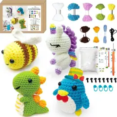 4Pcs Animal Crochet Kit for Beginners Kids Adults