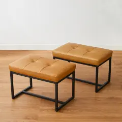 24"W Modern PU Leather Button-tufted Ottoman Foot Stool Camel