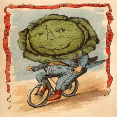 Cabbage Riding a Bicycle - Vintage Poster Print