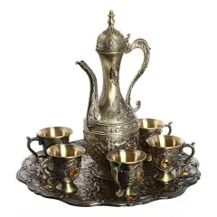 Vintage Coffee Pot And Cups Set, Tea Pot Set, 6 Teacups,1 Teapot, And 1 Tea Tray