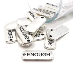Silver Enough Word Bar Tag Charms, 8x21mm