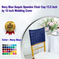 1 Piece Navy Blue Sequin Spandex Chair Cap 13.5 inch by 10 inch Wedding Cover