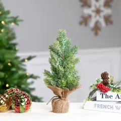 Northlight Frosted Icy Pine Tree in Burlap Base Christmas Tree - 11.75" - Unlit Green