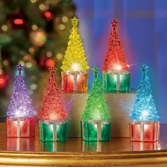 Collections Etc LED Lighted Color Changing Tabletop Christmas Trees - Set of 6