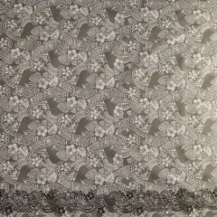 1 Yard Polyensian Hibiscus & Plumeria Flowers Traditional Tattoo Single Border Fabric 45 inch Width Grey