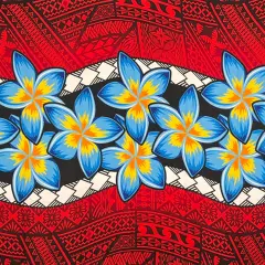 Plumeria Zig Zag Middle Border Polyester Sarong 70" L x 44 1/2" W Red