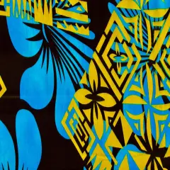 1 Yard Hibiscus Geometric Floral Design Rayon Fabric 45 Inches Width Blue