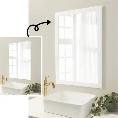 Amanti Art Mirror Makeover Bathroom Mirror Frame Border Kit - Fully Assembled Peel and Stick Frame - Mirror NOT Included - Cabinet White Narrow Trim