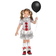 Toddler Carnevil Clown Costume with Ruffled Skirt, Pom-Poms, Knee Socks & Boot Cuffs for Ages 3T-4T
