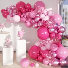 146 PCS Pink Balloon Arch Kit with Confetti (Hot Pink-Pastel Pink)