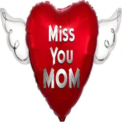 Miss You Mom Heavenly Balloons heart shaped with angel wings (Red)