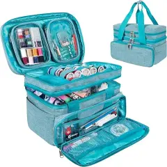 Sewing Accessories Organizer (Bag Only) &ndash; Double Layer Portable Sewing Storage Bag | 2 Detachable Pouches and 18 Compartments, Large Sewing Supplies & Crafting Carry-all (Teal)