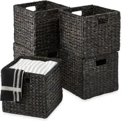Rustic Handwoven 10.5x10.5in Hyacinth Baskets &ndash; Set of 5 Black