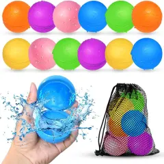 12Pcs Reusable Water Balloons, Pool Beach Water Toys for Boys and Girls, Outdoor Summer Toys for Kids Ages 3-12, Magnetic Water Ball for Outdoor Activities