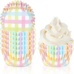 300Pcs Pastel Plaid Paper Baking Cups Colorful Checkered Cupcake Liners Muffin Liner Cake Paper Cups Storage Container for Spring Party DIY Craft, 2x1.2 Inch