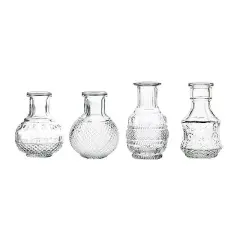 4 Clear Vintage Glass Flower VASES Decorative Table Centerpieces Party Events