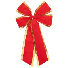 Northlight 18" x 30" Red 4-Loop Velveteen Christmas Bow with Gold Trim
