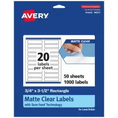Avery Matte Clear Labels,3/4" x 3-1/2" Rectangle