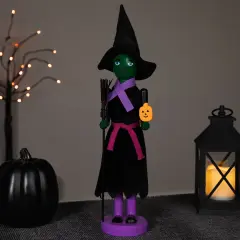 Northlight Witch Halloween Nutcracker with Broom - 14" - Black and Purple