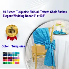 10 Pieces Turquoise Pintuck Taffeta Chair Sashes Elegant Wedding Decor 9" x 108"