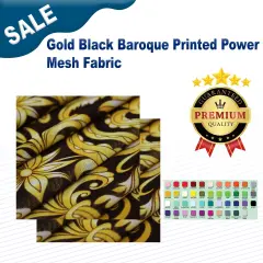 Gold Black Baroque Printed Power Mesh Fabric