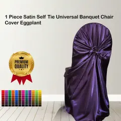 1 Piece Satin Self Tie Universal Banquet Chair Cover Eggplant