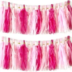 30pcs Paper Tassels Garland Banner Hot Pink Lt-Pink Tissue Paper Tassels DIY Hanging Paper Decorations Party Tassel Garland Decor Nursery Wedding Festival Baby Shower Decor(30, Pink kit)