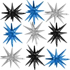 Black Blue Silver Star Balloons,9Pcs Blue Silver Explosion Star Foil Balloons,22Inch Spike Cone Star Helium Mylar Balloons for Birthday Anniversary Baby Shower Disco Party Decorations
