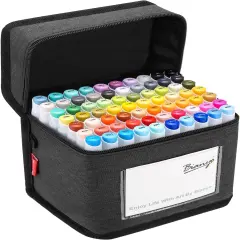 72 Colors Alcohol Markers Set, Dual Tip Art Markers with Bullet & Chisel Tips, Black Case with Customizable Card &ndash; Ideal for Coloring, Drawing, and Sketching as Thanksgiving & Christmas Gifts