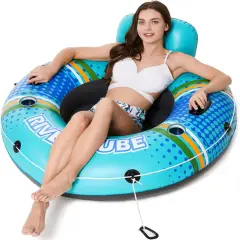 Inflatable River Tube Float - Heavy Duty River Float Pool Floats Lake Premium Water Tubes for Floating Recreational River Raft Lounge Floaties with 2 Cup Holders for Adult