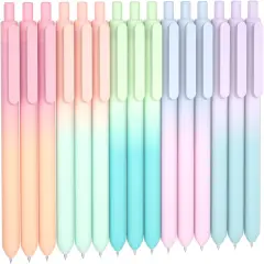 Retractable Pastel Shifting Gel Ink Pens, 15 Pack Black Ink Pens, Cute Pens 0.5mm Fine Point Soft Aesthetic Barrel for Smooth Writing Journaling Taking Notes School Office Home