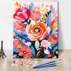 Colorful Flowers Paint by Numbers Adult Floral Adults' Paint-by-Number Kits Abstract Watercolor DIY Paint by Numbers for Adults Oil Hand Painting Canvas Art Crafts 16x20 Inch Without Frame