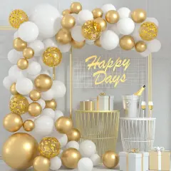 White Gold Party Balloons 131pcs Balloon Garland Arch Decoration Kit 18/12/10/5 inch Different Size Metallic Latex Confetti Balloons for Birthday Party
