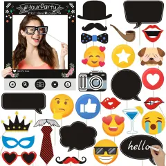 31pcs Insta-Themed Social Media Party Photo Booth Props, Insta Selfie Frame with Emoji & Speech Bubble Props for Birthday, Graduation, Festivals, Anniversary, Wedding Event Decoration Party Supplies