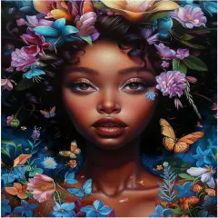 African American Woman Paint by Numbers for Adults, Girl with Butterfly Foral Paint by Number Kits, Female Portrait Acrylic Painting for Gift Home Decor(16&times;20inches, Unframe)