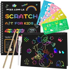 Scratch Paper Art Set for Kids: 2 Pack Scratch Off Arts Crafts Valentine's Day Gifts for Kids Ages 3-12 Girls Boys Birthday Christmas Party Favor Games Easter Basket Stuffers DIY Activity