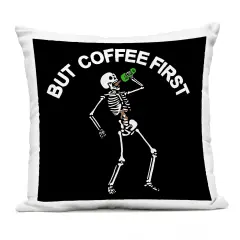 Stupell Industries But Coffee First Skeleton Outdoor Pillow, 18 x 7 x 18